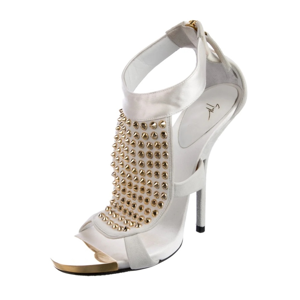 Giuseppe Zanotti White and Gold Studded Heels